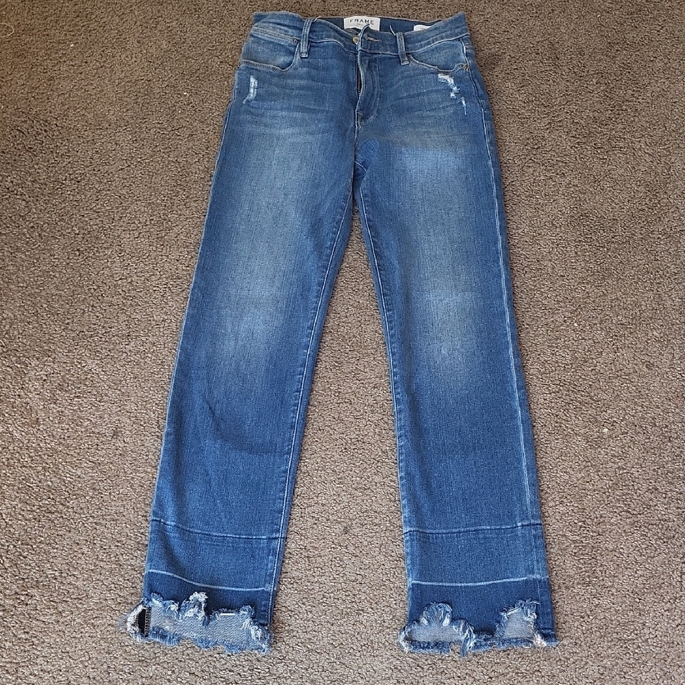 Frame Denim Distressed Blue Cropped Jeans